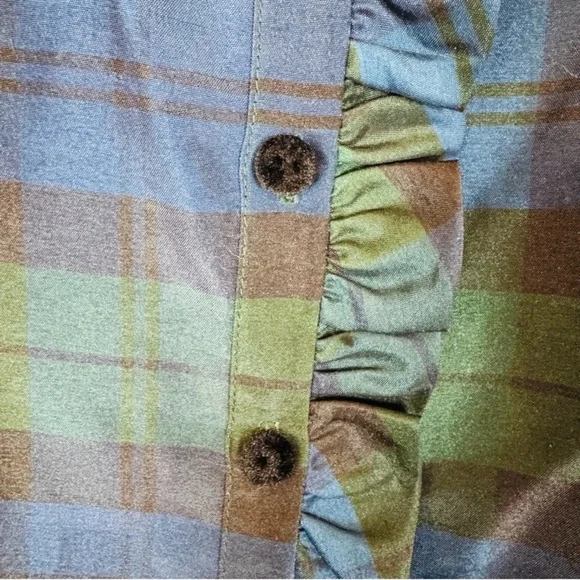 Tuckernuck Green and Blue Plaid Ruffle-Front Long-Sleeve Dress - Picture 8 of 10